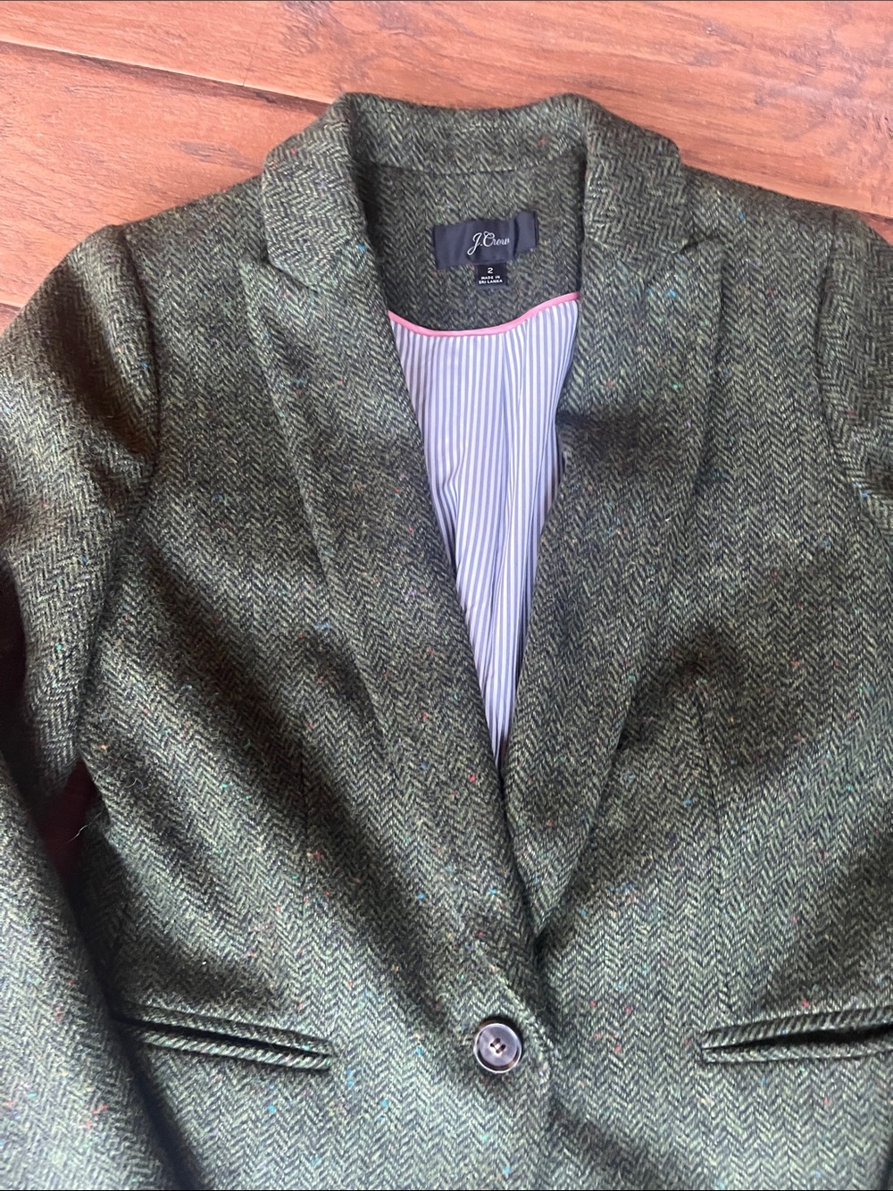 J. Crew Green Herringbone Women's Blazer - Size 2 - Picture 5 of 10